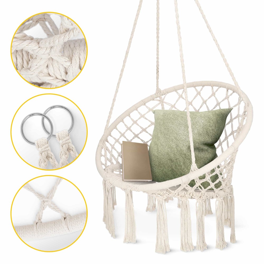 Кресло-качалка 4FIZJO Boho Dream 80 см подвесное, плетеное Beige (P-5905973404518)