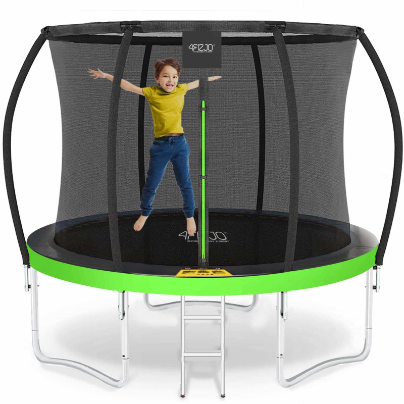 Батут 4FIZJO Pro 252 см Black/Green із внутрішньою сіткою та драбинкою