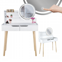 Туалетний столик Jumi Scandi на 2 шухляди з дзеркалом та LED підсвіткою білий