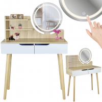 Туалетний столик Jumi SCANDI на 2 шухляди із дзеркалом та LED підсвіткою світлий бук