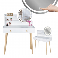 Туалетний столик Jumi Scandi на 2 шухляди з дзеркалом (шкіряні ручки) та LED підсвіткою білий