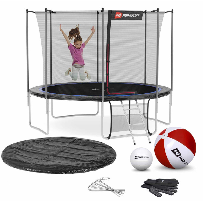 Батут Hop-Sport 10ft (305см) черно-синий с внутренней сеткой (4 ноги)