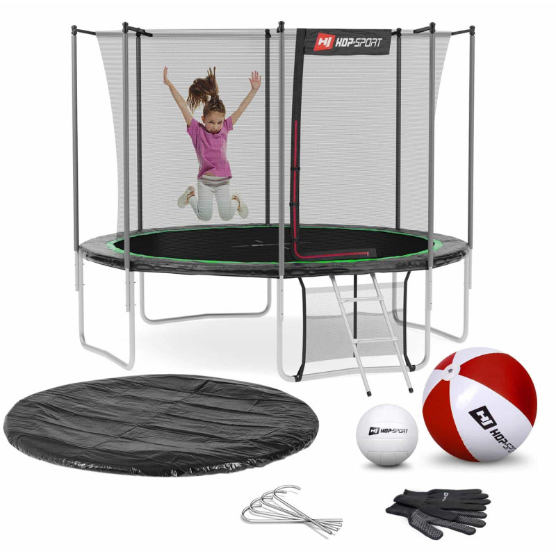 Батут Hop-Sport 10ft (305см) черно-зеленый с внутренней сеткой (4 ноги)