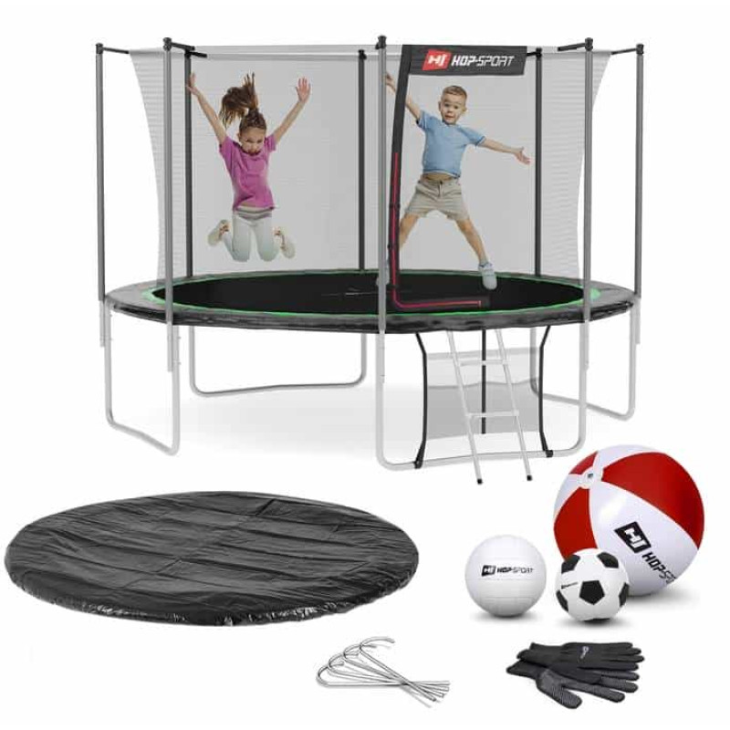 Батут Hop-Sport 12ft (366см) черно-зеленый с внутренней сеткой