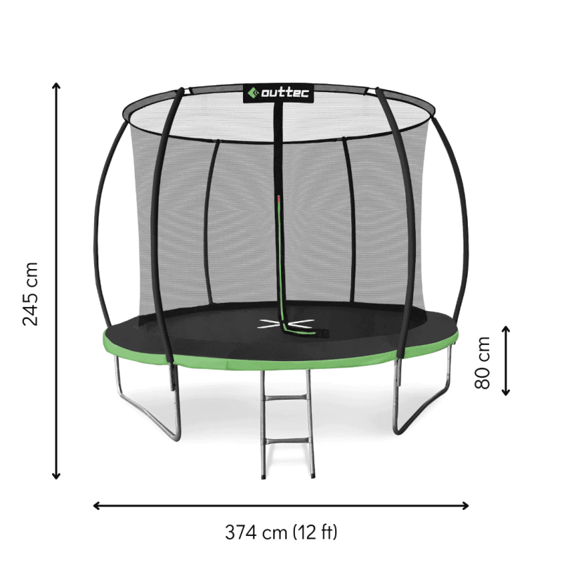 Батут Outtec Premium 12ft (374см) черно-зеленый с внутренней сеткой
