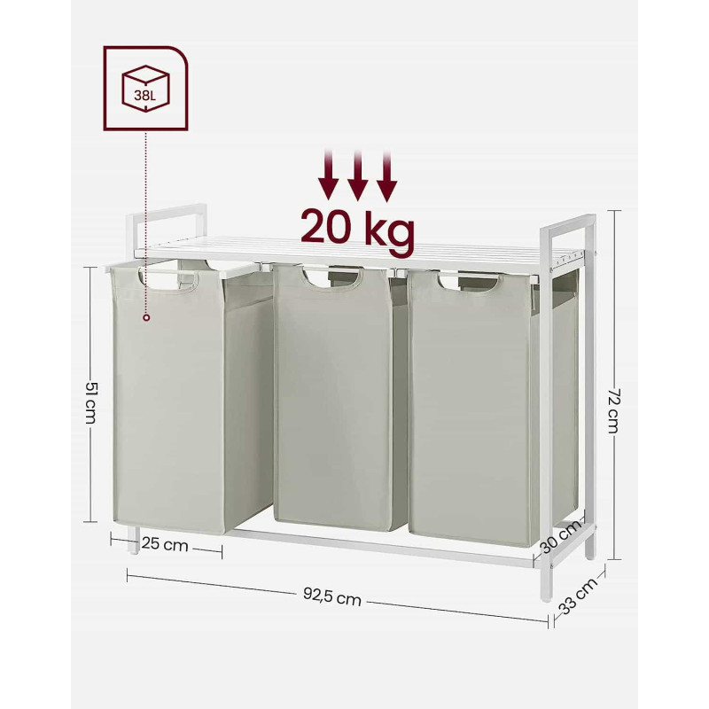Корзина для белья Leobert Chariot с тремя отделениями 3 x 38л белая