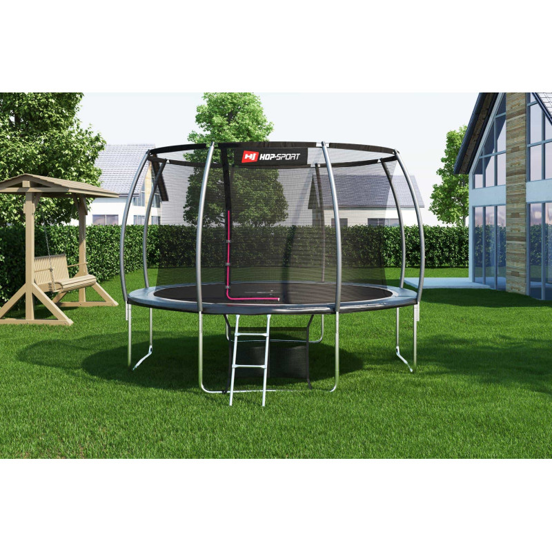 Батут Hop-Sport Premium 12ft (366см) черно-серый с внутренней сеткой