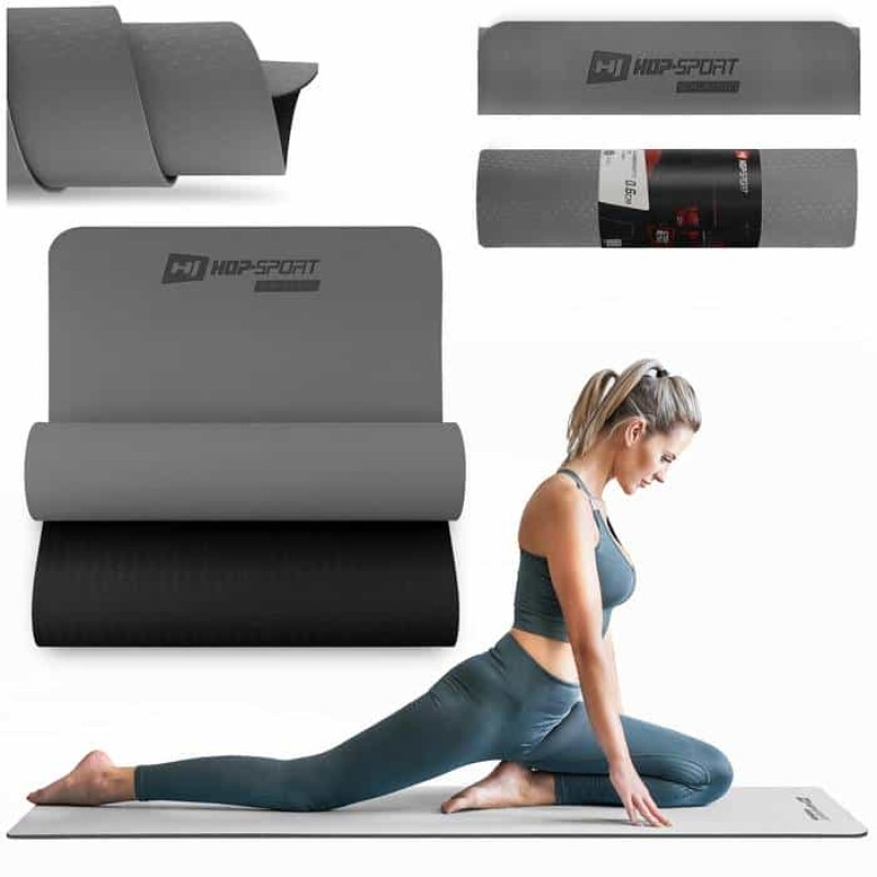 Мат для фитнеса и йоги Hop-Sport TPE 0,6см HS-T006GM серый
