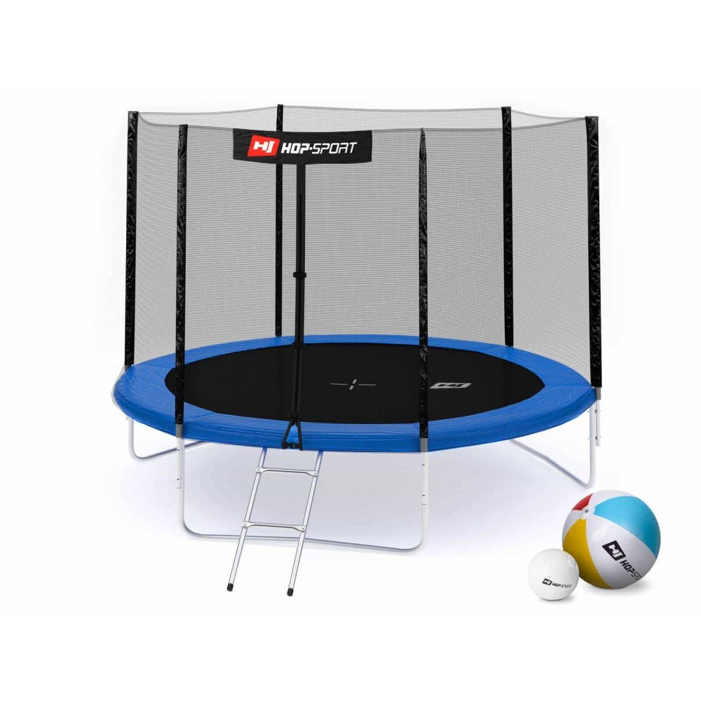 Батут Hop-Sport Blue 305 см на 3 опорах з зовнішньою сіткою і драбинкою