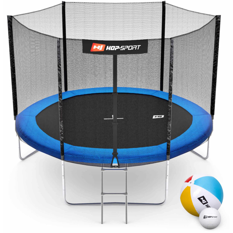 Батут Hop-Sport Blue 305 см на 3 опорах з зовнішньою сіткою і драбинкою
