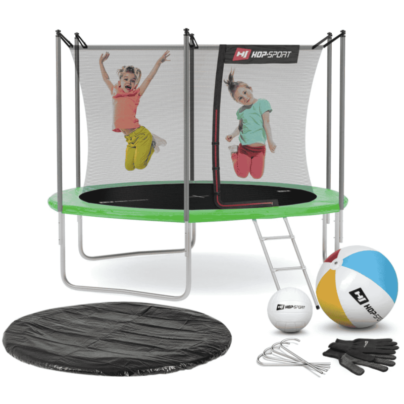 Батут Hop-Sport Green 305 см на 3 опорах з внутрішньою сіткою і драбинкою