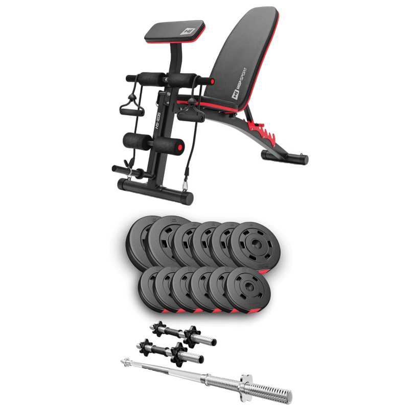 Силовой набор Hop-Sport Premium 38 кг со скамьёй 1035