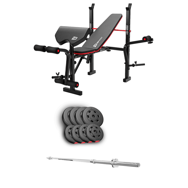 Силовой набор Hop-Sport Premium 39 кг со скамьёй 1055 PRO и партой Скотта