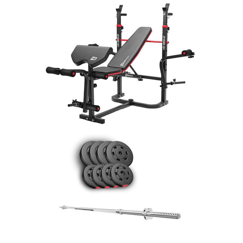 Силовой набор Hop-Sport Premium 39 кг со скамьёй 1065 PRO и партой Скотта