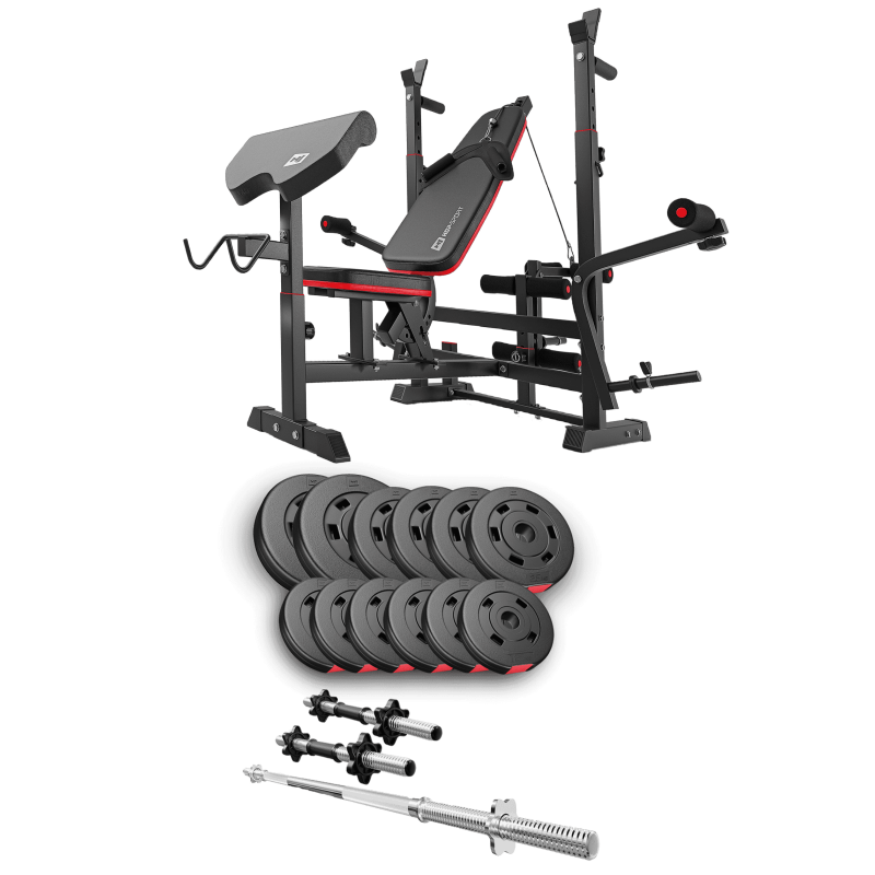 Силовой набор Hop-Sport Premium 38 кг со скамьёй 1075 PRO и партой Скотта