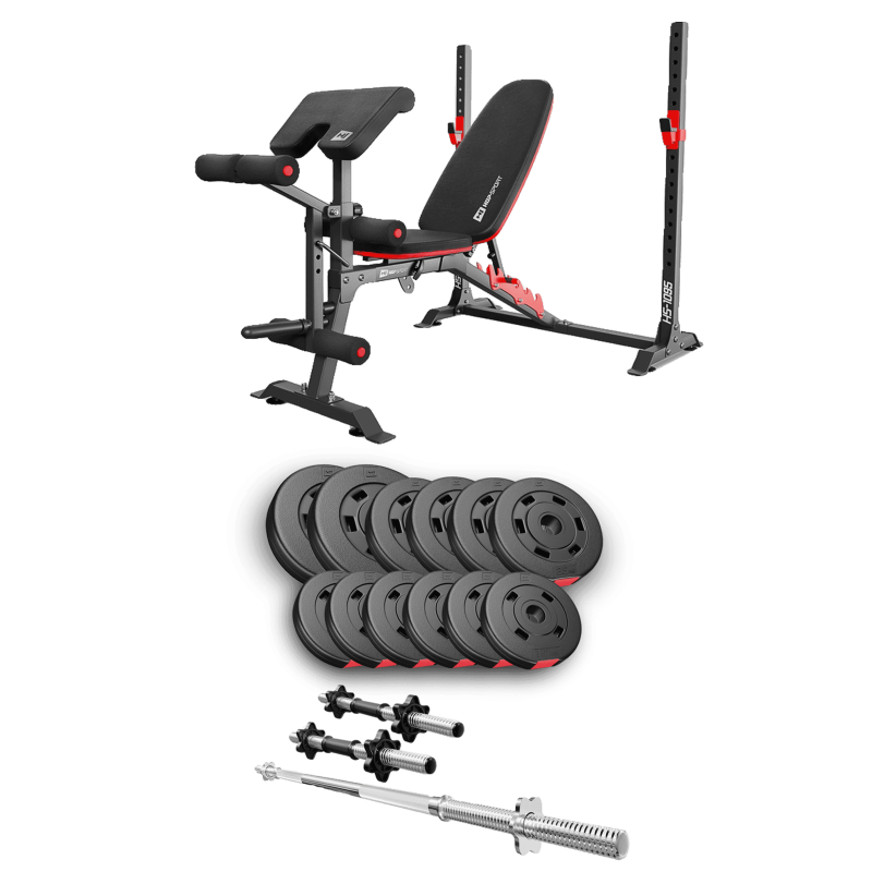 Силовой набор Hop-Sport Premium 38 кг со скамьёй 1095 и партой Скотта