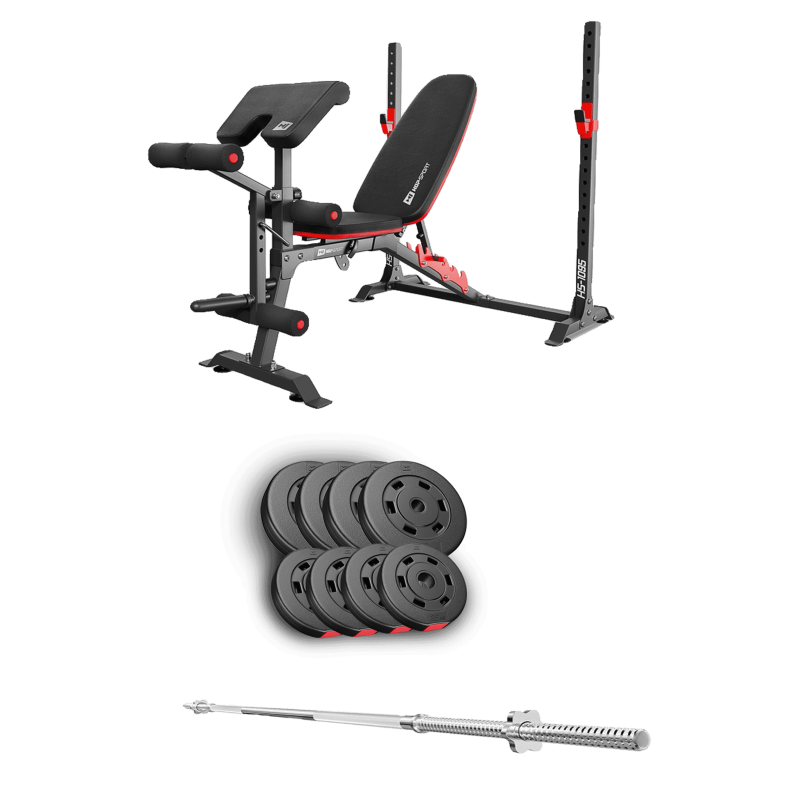 Силовой набор Hop-Sport Premium 39 кг со скамьёй 1095 и партой Скотта