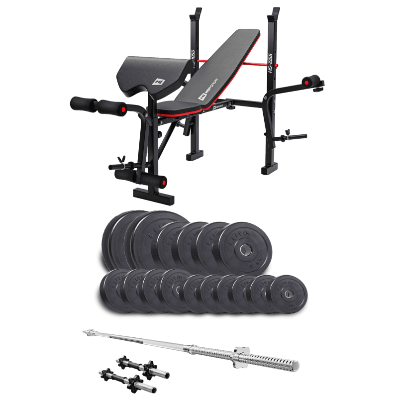 Силовой набор Elitum Titan 68 кг со скамьёй Hop-Sport 1055 PRO