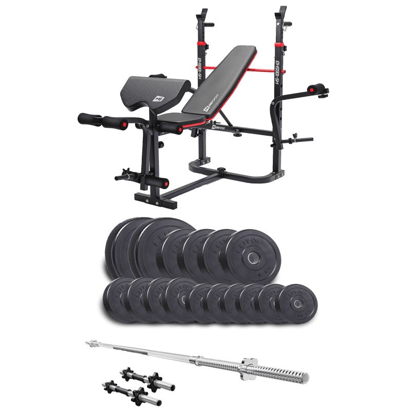 Силовой набор Elitum Titan 68 кг со скамьёй Hop-Sport 1065 PRO