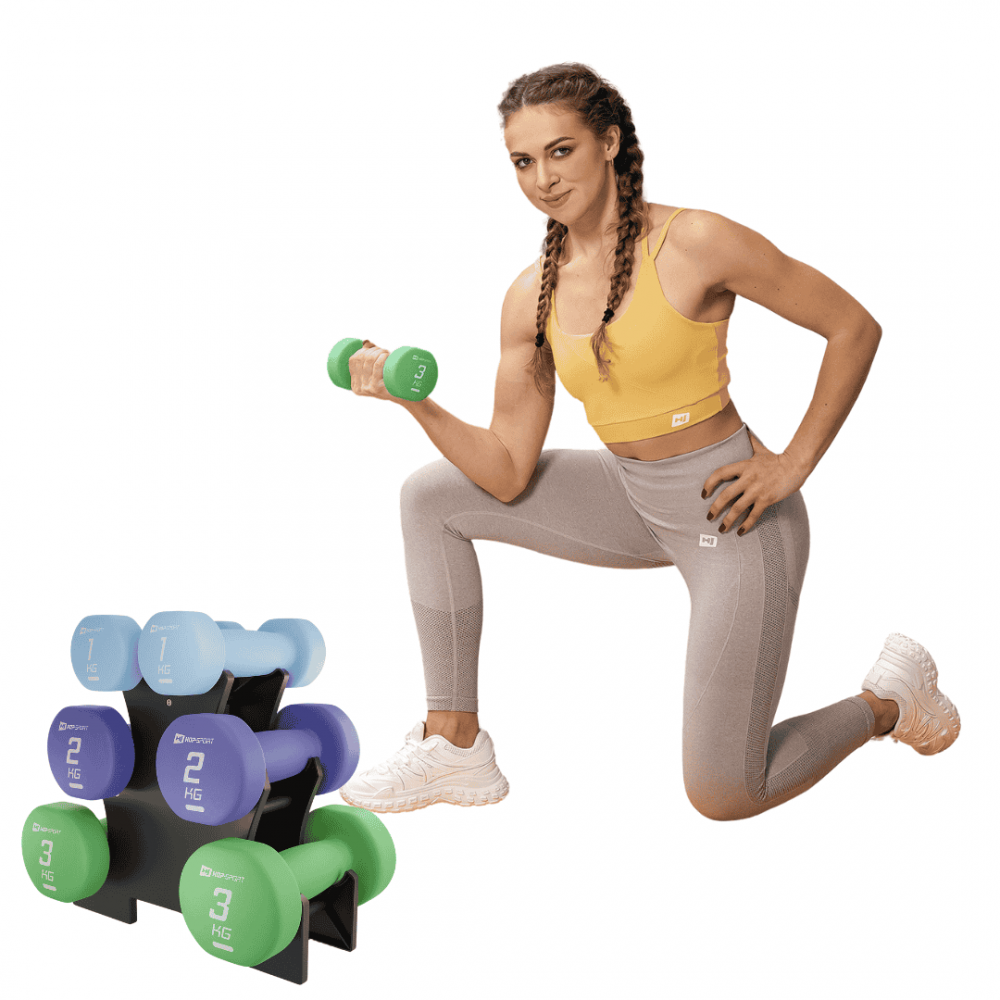 Набір круглих фітнес гантелей HS-V121DRS з підставкою 12 кг