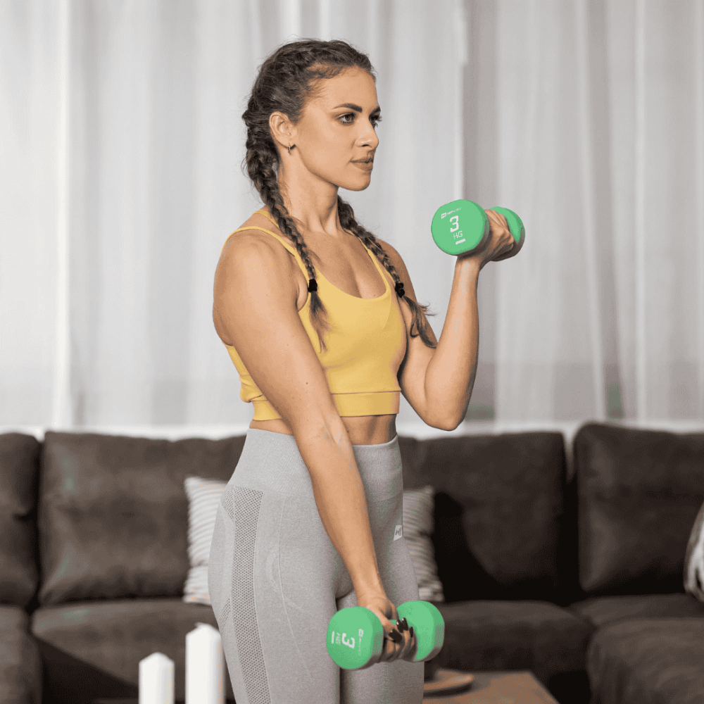 Набір круглих фітнес гантелей HS-V121DRS з підставкою 12 кг