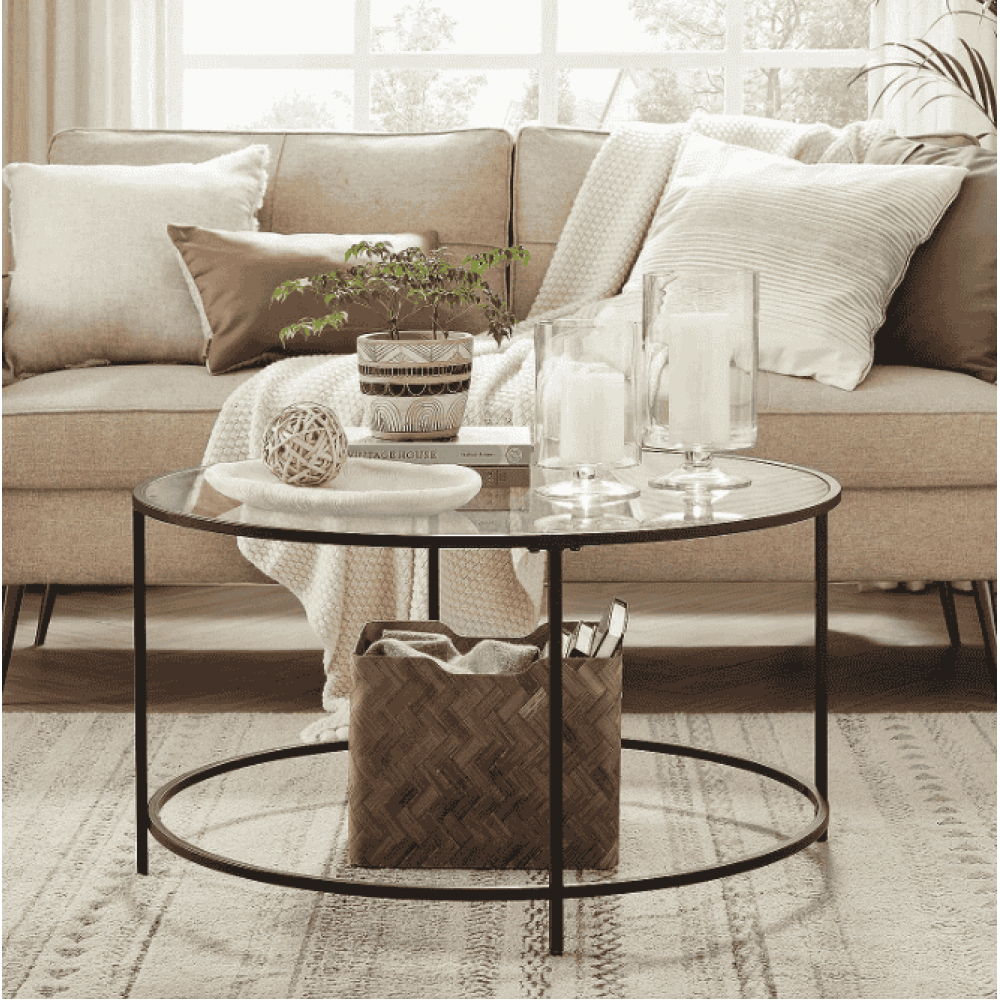 Журнальный столик Leobert Oskar круглый со стеклянной столешницей