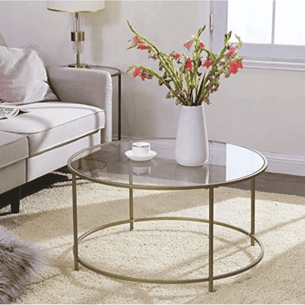 Журнальный столик Leobert Oskar круглый с стеклянной столешницей золото