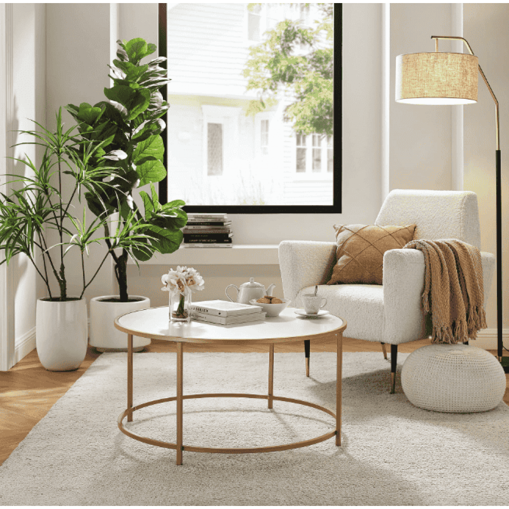 Журнальний столик Leobert Oskar круглий із мармуровою стільницею золото