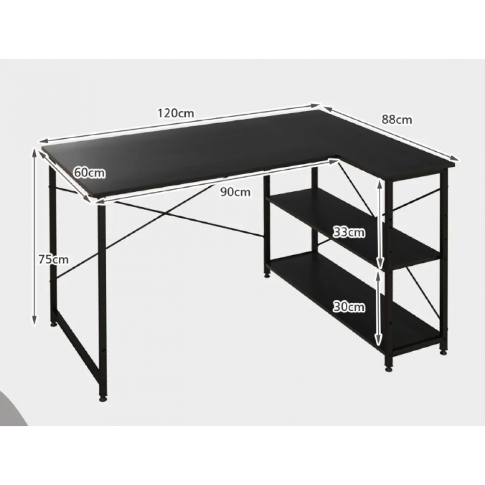 Комп'ютерний стіл Costway Adler L-подібний чорний