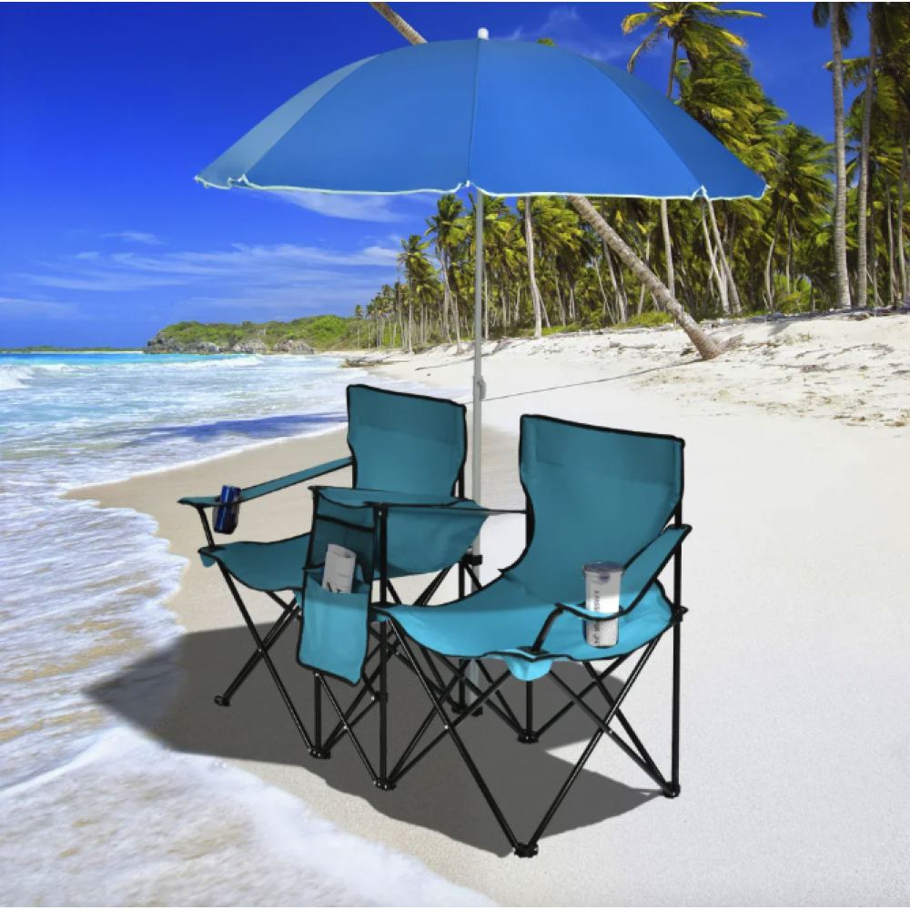 Комплект складных стульев Costway Parma с зонтом бирюзовый