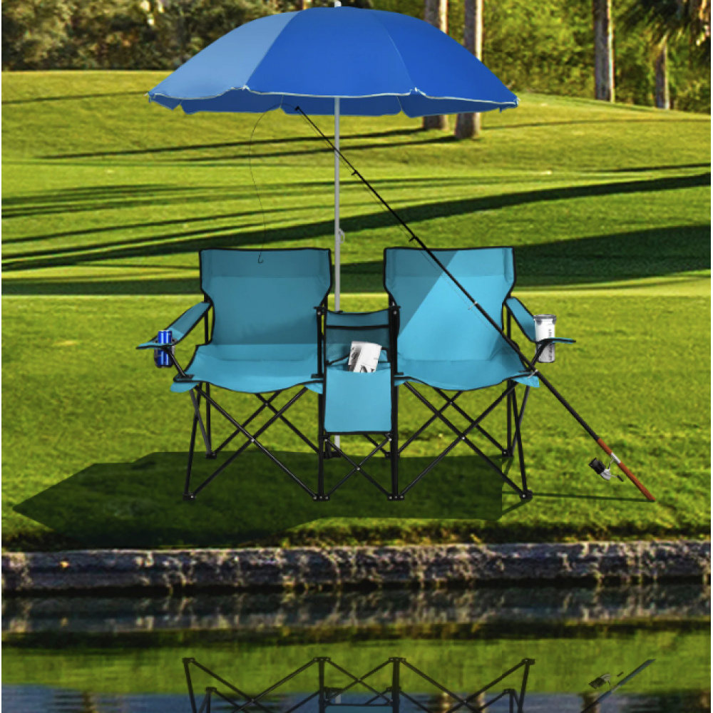 Комплект складных стульев Costway Parma с зонтом бирюзовый