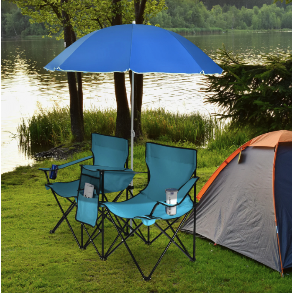Комплект складных стульев Costway Parma с зонтом бирюзовый
