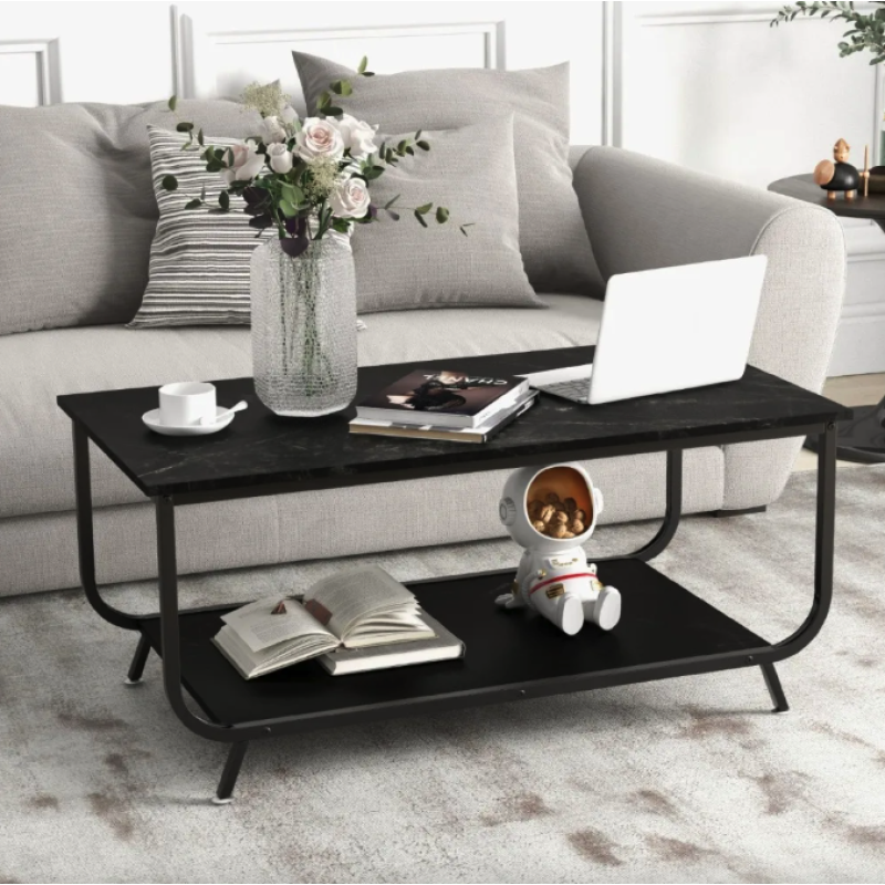 Журнальний стіл Costway Marble двоярусний чорний