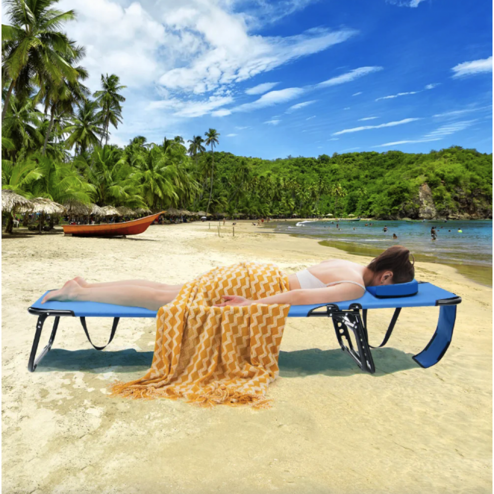 Шезлонг Costway Hanna раскладной с отверстием для лица голубой