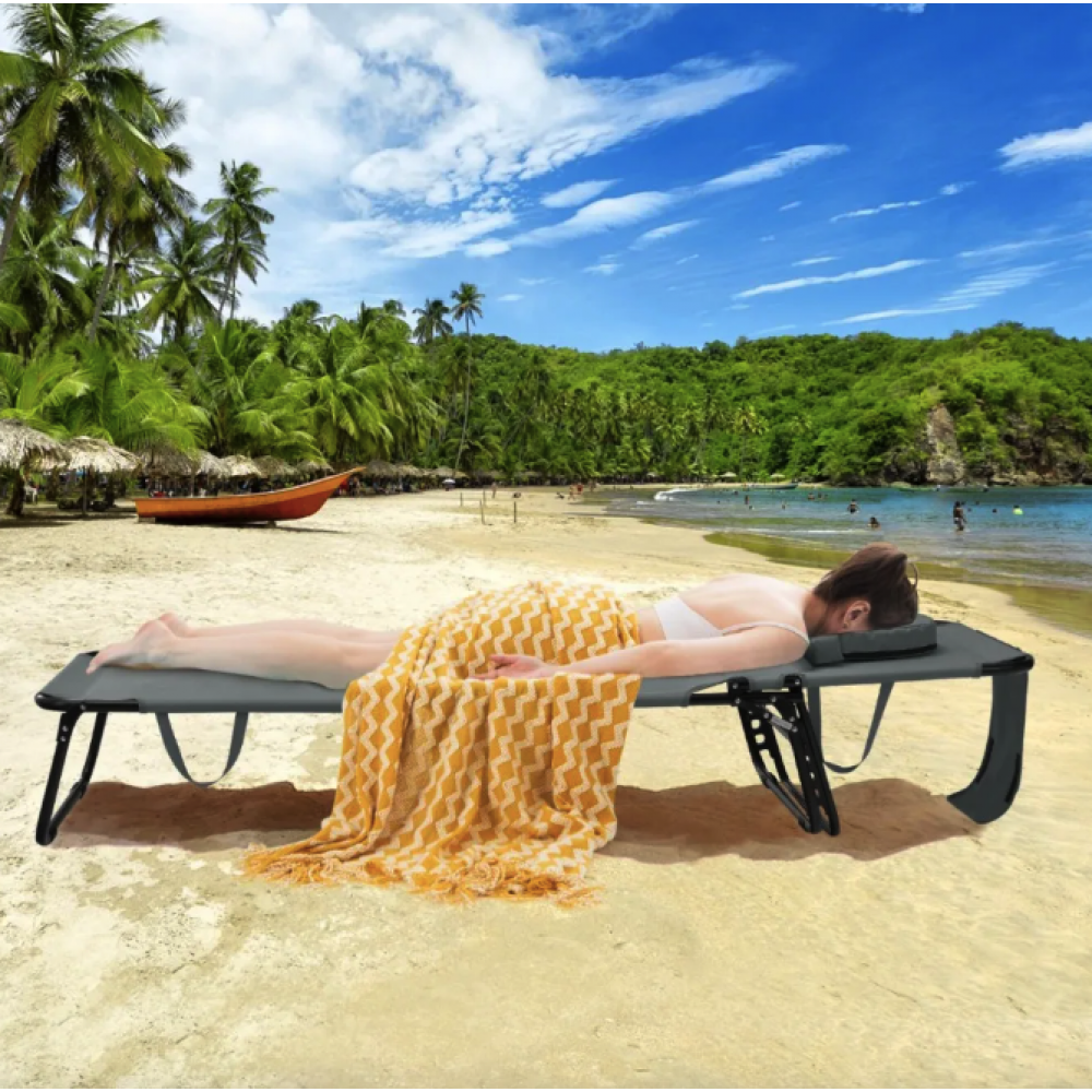 Шезлонг Costway Hanna раскладной с отверстием для лица серый