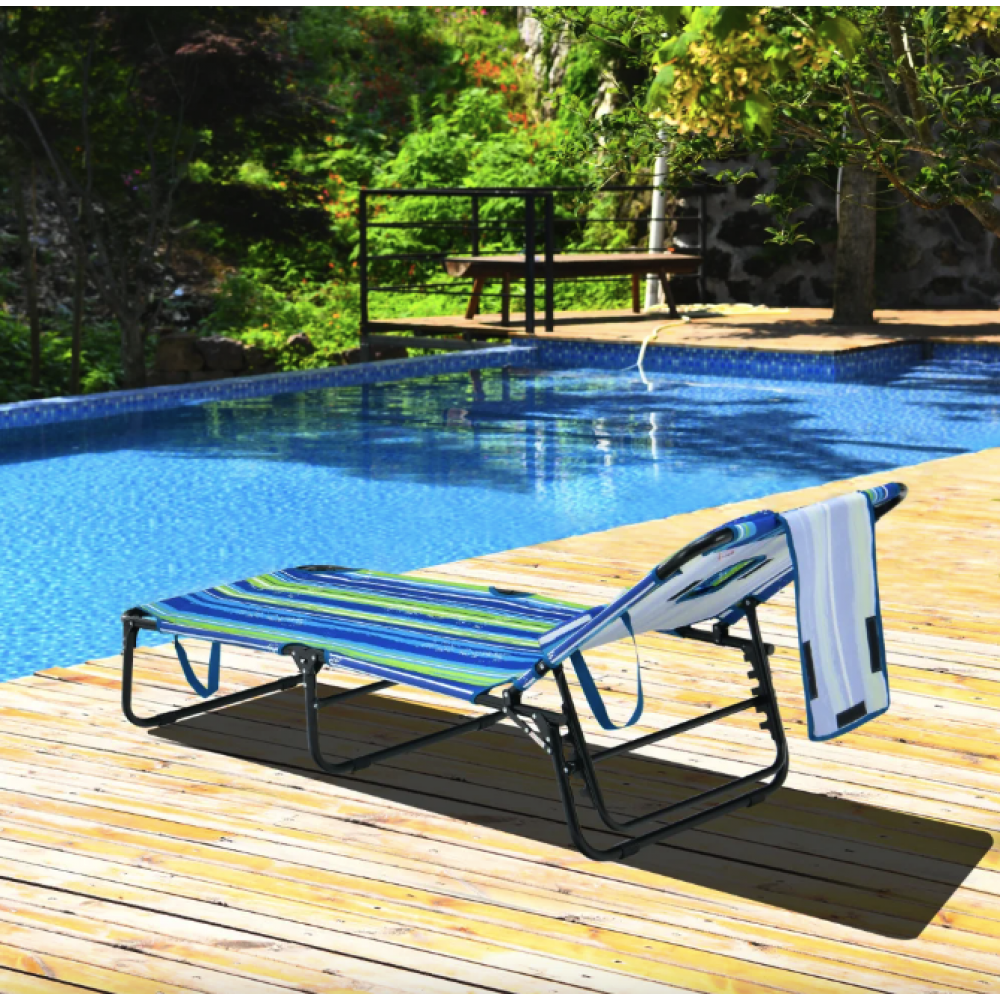 Шезлонг Costway Hanna раскладной с отверстием для лица сине-зелёный