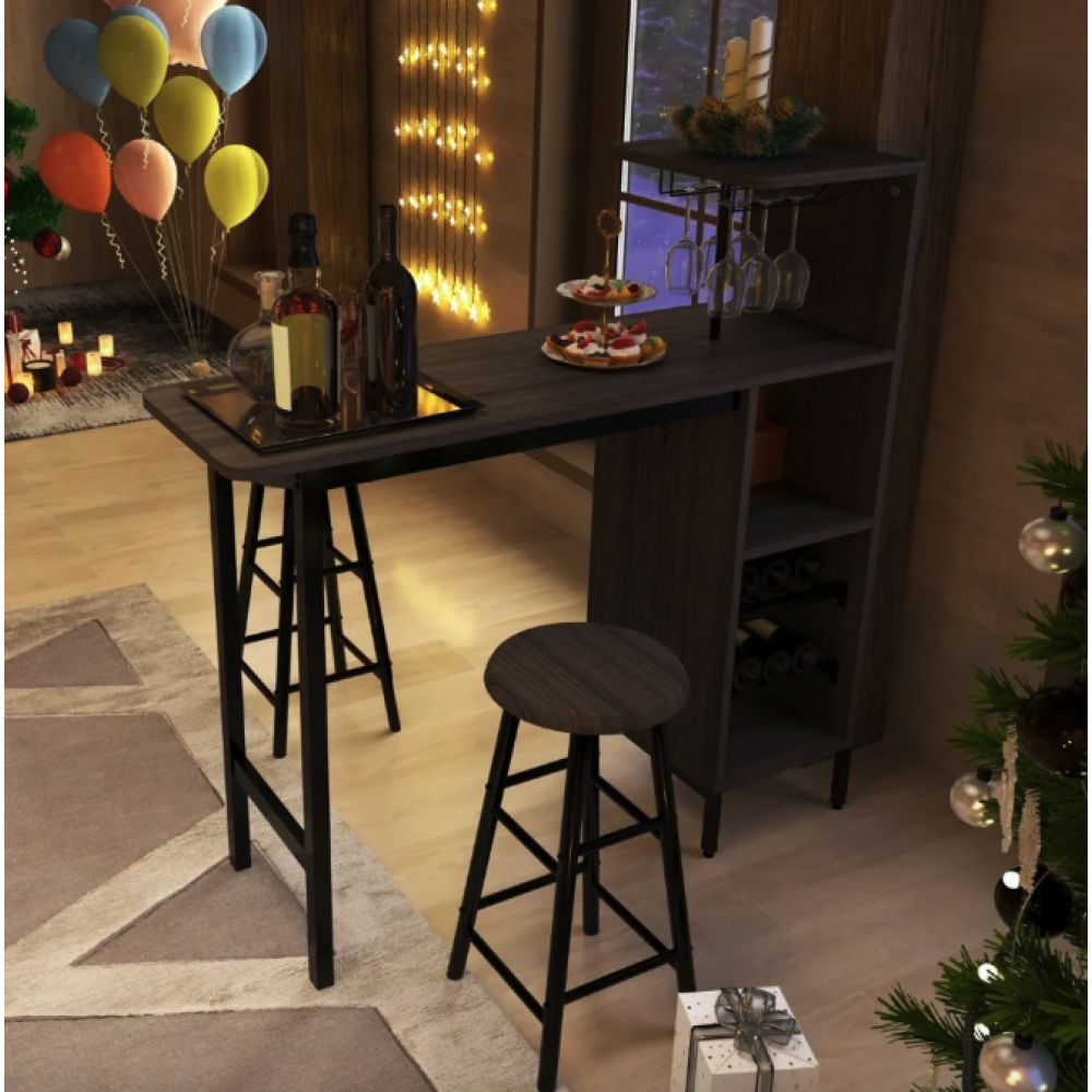 Барный стол со стульями Costway Bistro с держателем для бокалов, коричневый