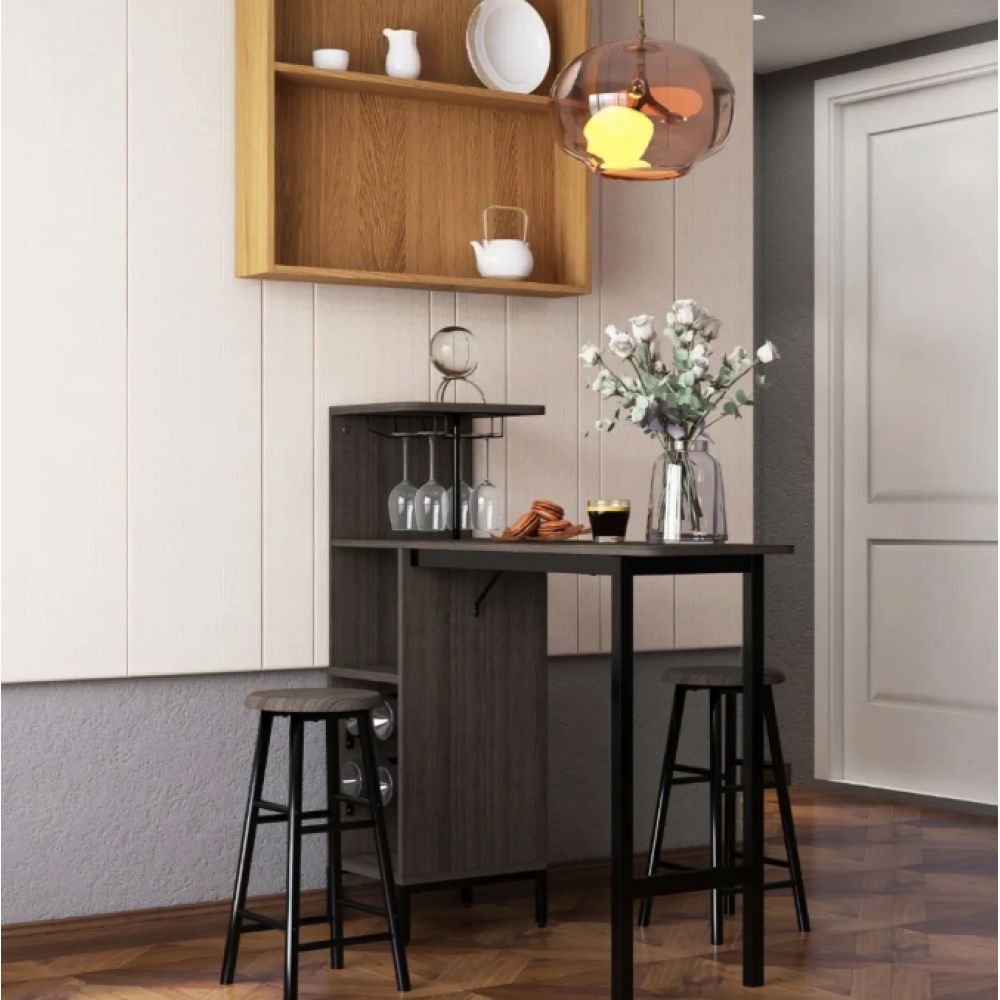 Барный стол со стульями Costway Bistro с держателем для бокалов, коричневый