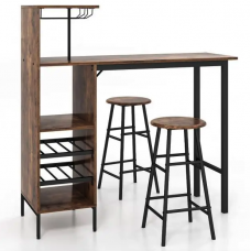 Барный стол с стульями Costway Bistro с держателем для бокалов, темно-коричневый Барный стол с стульями Costway Bistro с держателем для бокалов, темно-коричневый