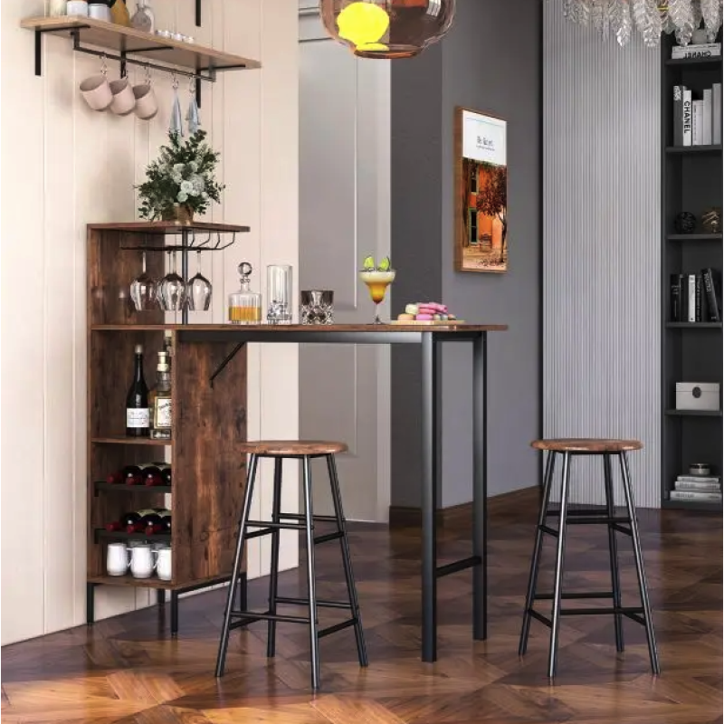 Барний стіл з стільцями Costway Bistro з тримачем винних келихів, темно-коричневий