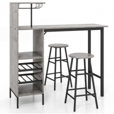 Барный стол со стульями Costway Bistro с держателем для бокалов, серый Барный стол со стульями Costway Bistro с держателем для бокалов, серый