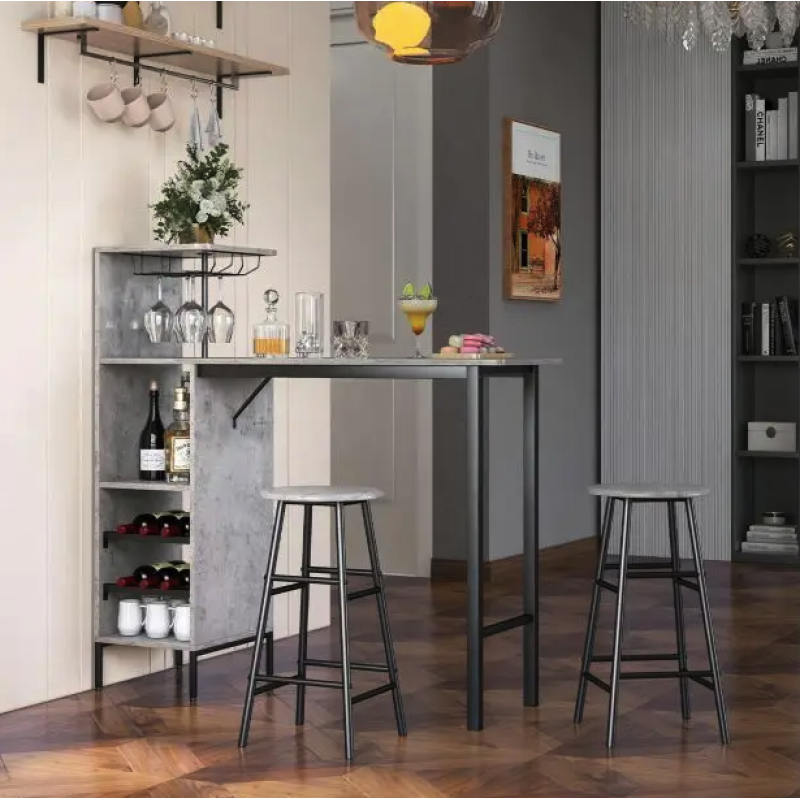Барний стіл з стільцями Costway Bistro з тримачем винних келихів, сірий