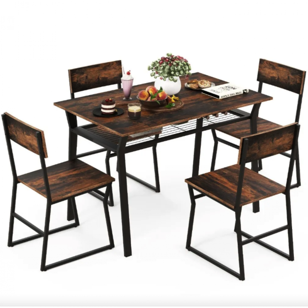 Комплект меблів Costway Merax обідній стіл з стільцями в стилі Loft коричневий