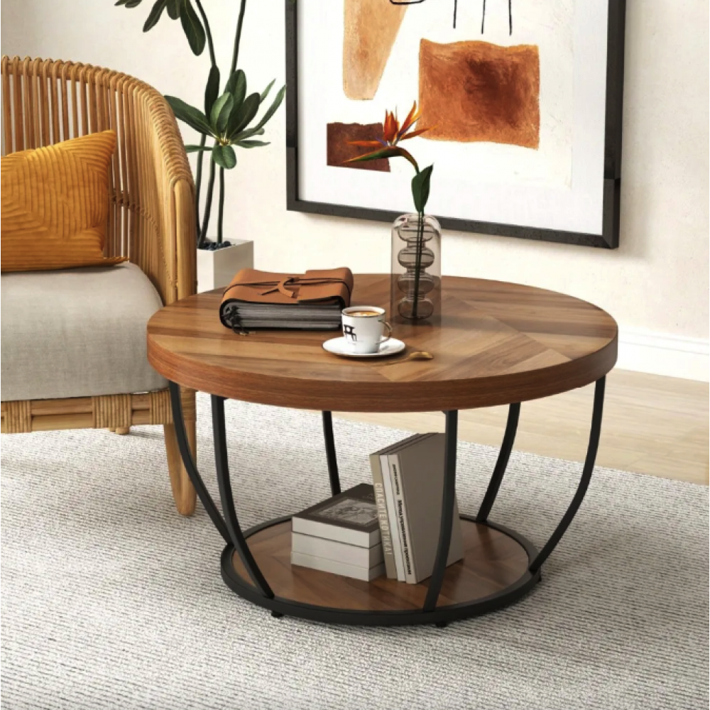 Журнальный столик Costway Leo с металлическим основанием в стиле Loft