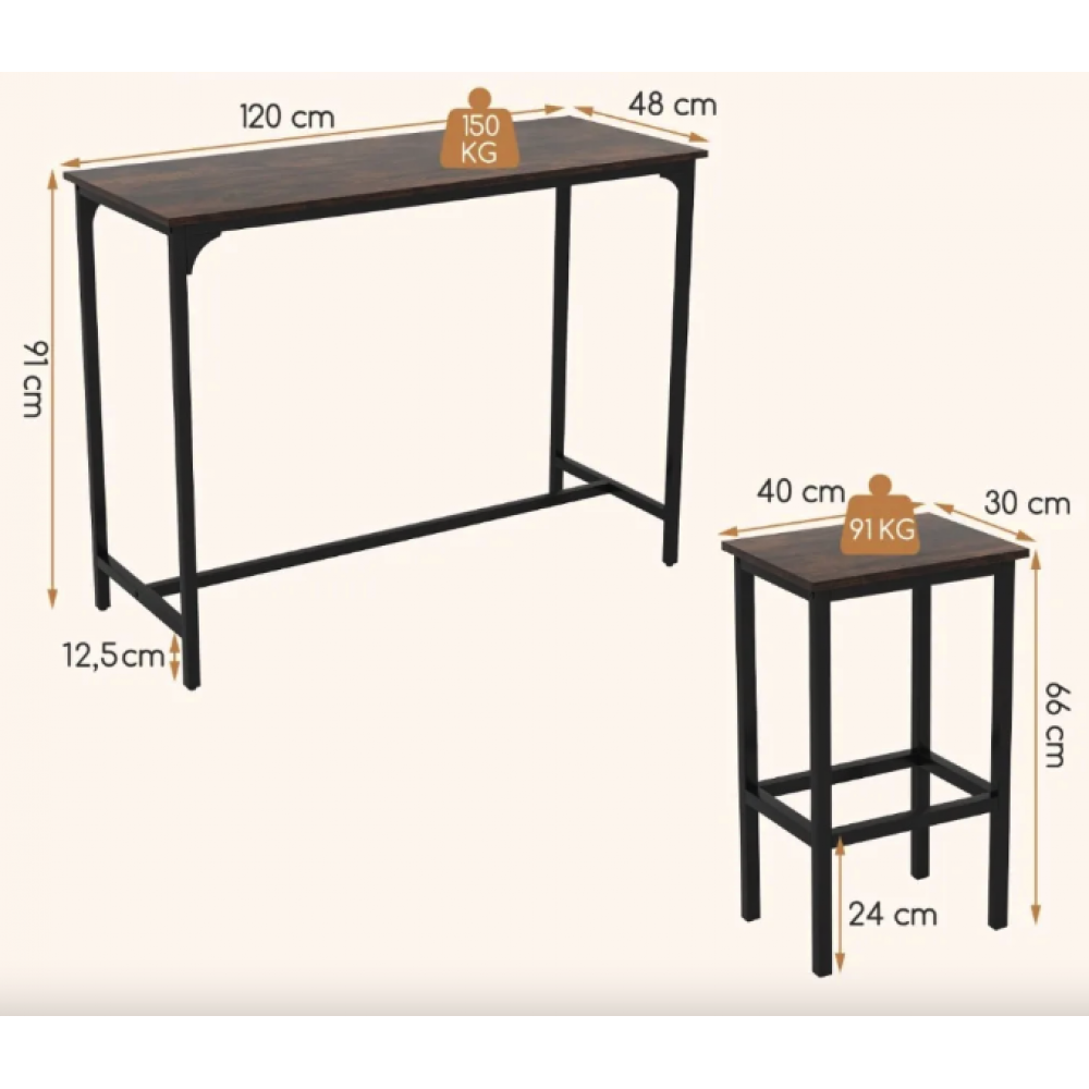 Барний стіл та 2 барні стільці Costway Hoobro в стилі Loft