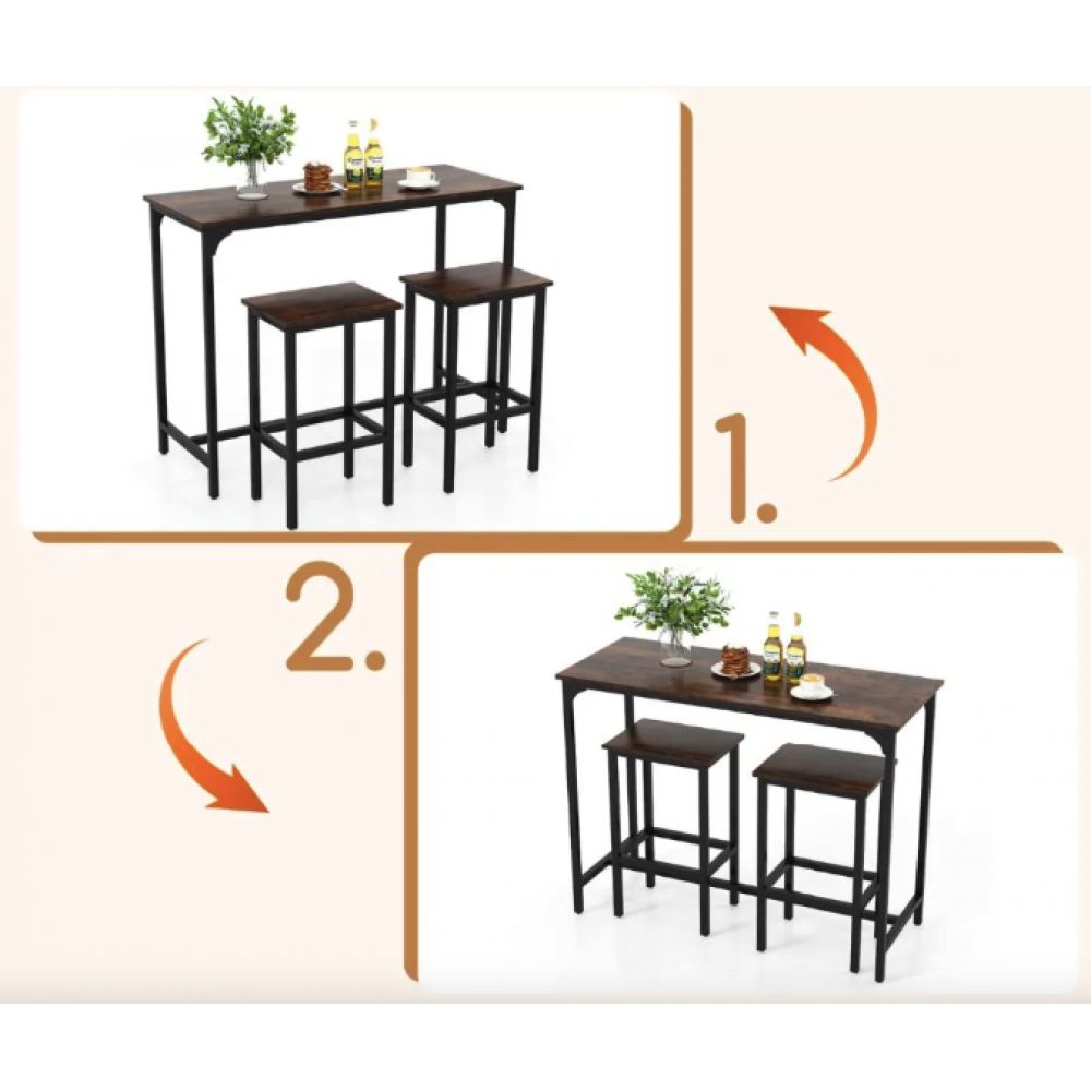 Барний стіл та 2 барні стільці Costway Hoobro в стилі Loft