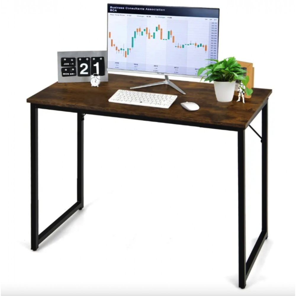 Письмовий стіл Costway Homart із сталевим каркасом коричневий