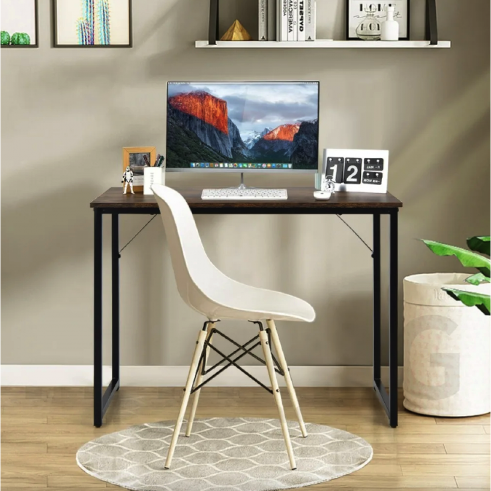 Письмовий стіл Costway Homart із сталевим каркасом коричневий
