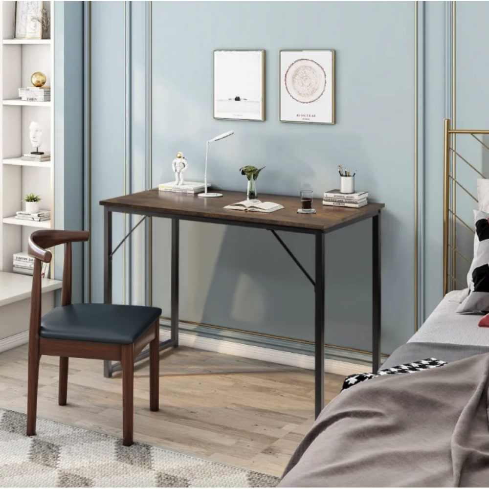 Письмовий стіл Costway Homart із сталевим каркасом коричневий
