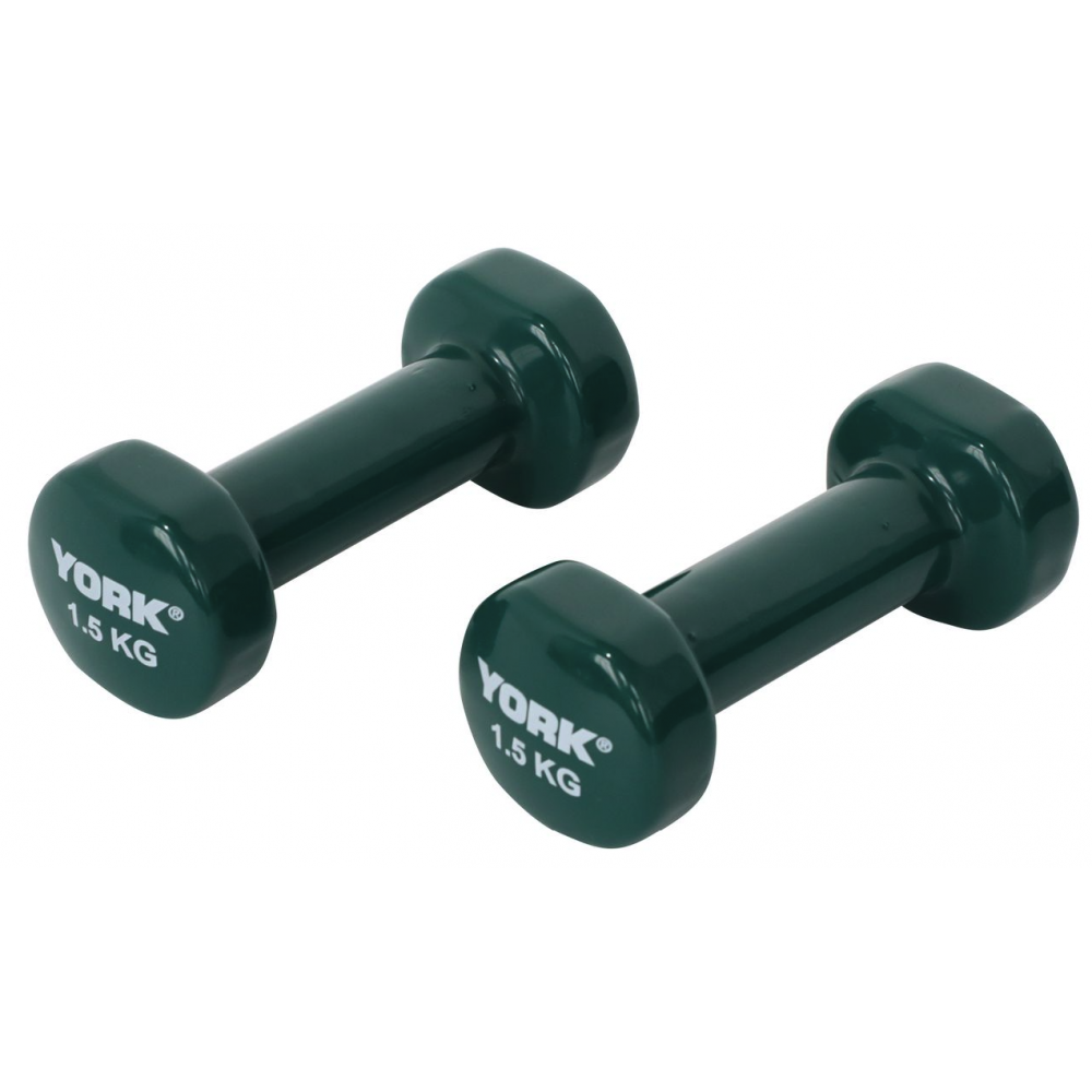Виниловые круглые гантели для фитнеса York Fitness 2×1,5 кг, зелёные